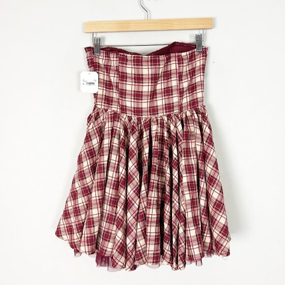 NEW Altar’d State Red Plaid Strapless Dress Sweetheart A-line Tulle Lined Size X - Picture 3 of 5